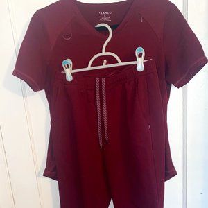 Jaanuu Womens Scrub Set Wine Size Small
